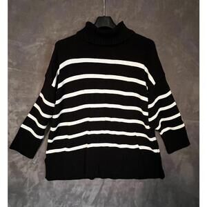 Old Navy Black & White Striped Sweater Size 3X Over Sized Mock Neck 100% Cotton